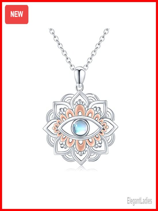 Jewelry - 925 Sterling Silver Lotus Flower Pendant Necklace Moonstone Yoga Necklace